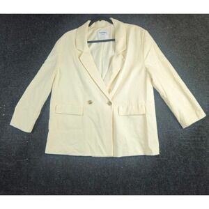 Old Navy Linen Blend Blazer Jacket Womens L Petite‎ Cream Double Breasted Career